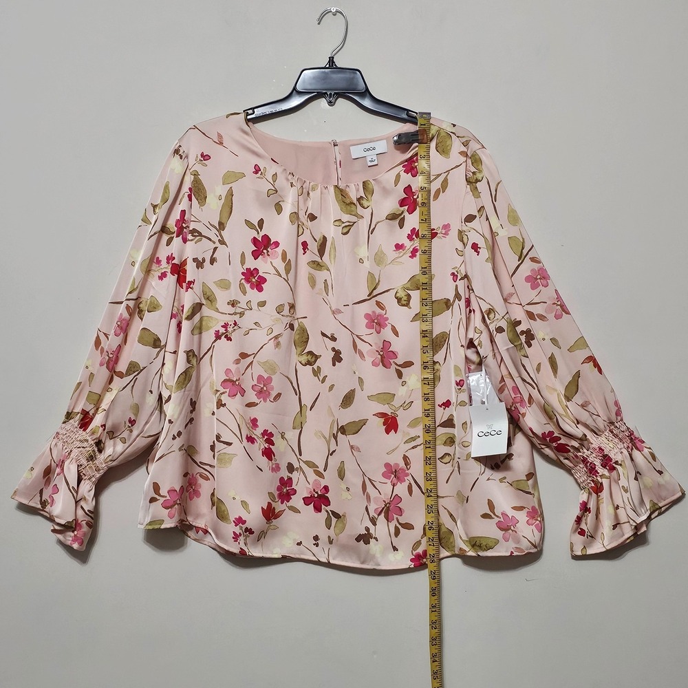 CeCe Womens Top‎ Blouse 3X Peach Pink Green Floral Multicolor Round Neck  0681 - Picture 4 of 12